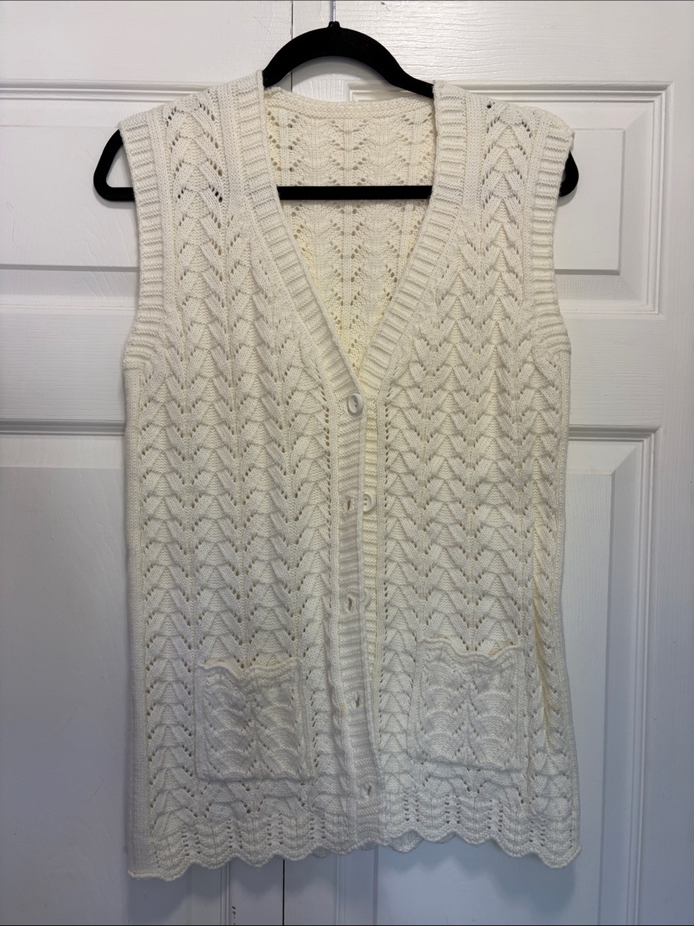 Classic Cream Knit Button-Front Sweater Vest
